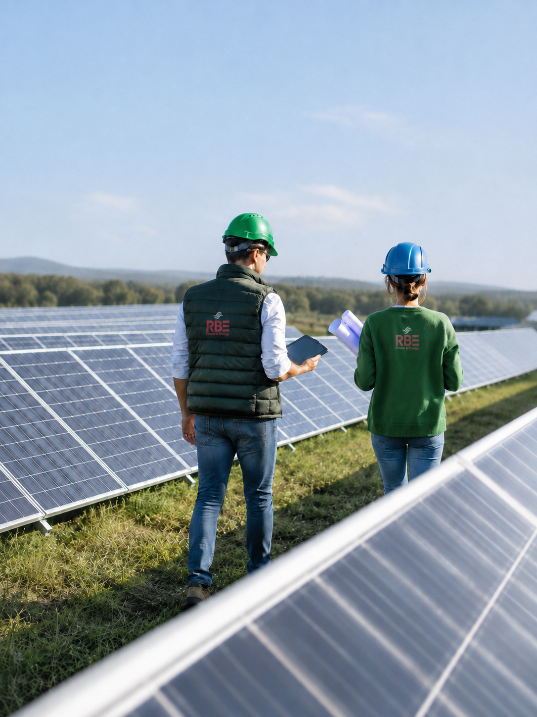 Solar Engineers Inspecting a Solar Farm